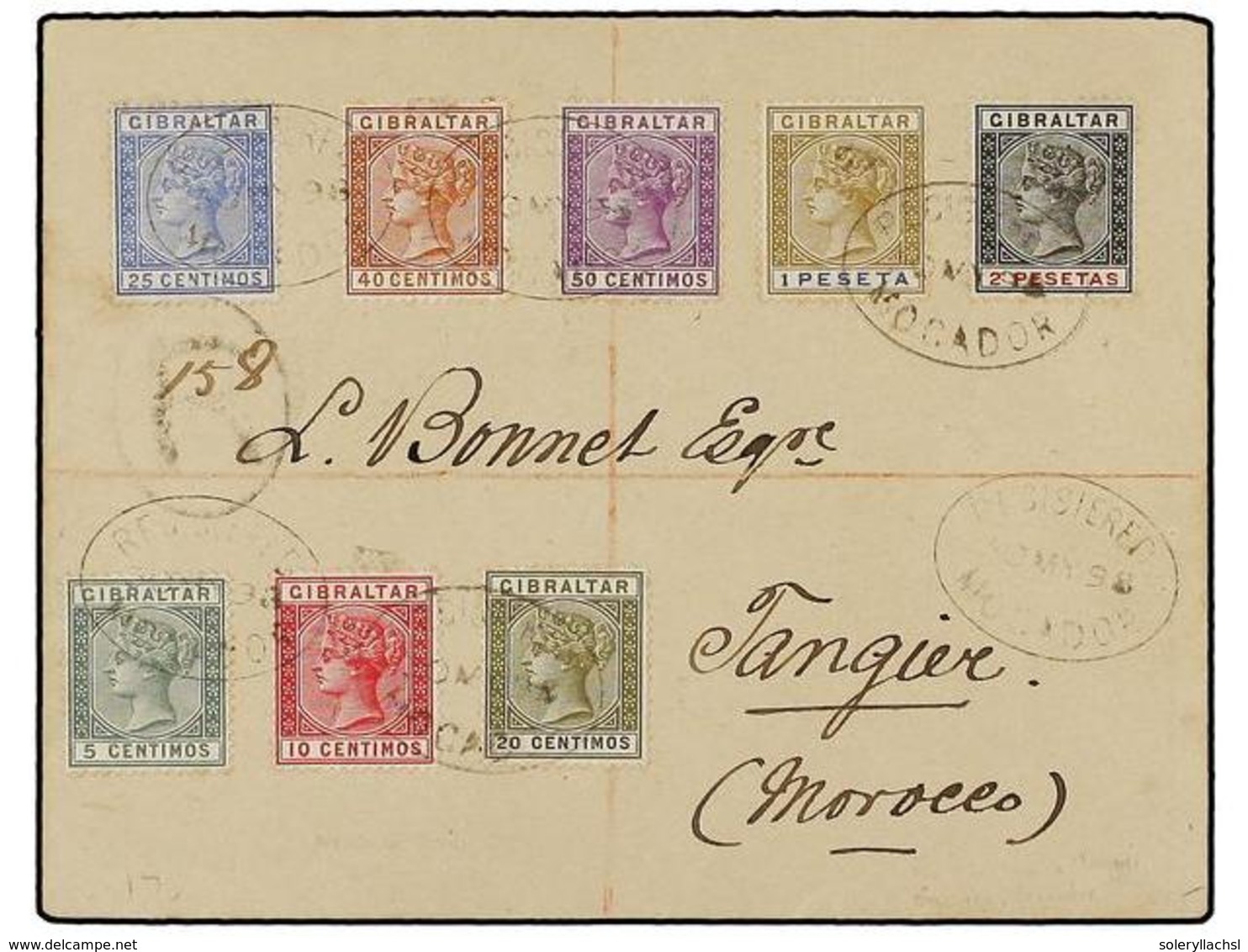 4191 MARRUECOS. Sg.22-24, 26-28, 31,32. 1898 (May 30). Registered Cover To TANGIER Franked By Spanish Currency Part Set  - Other & Unclassified