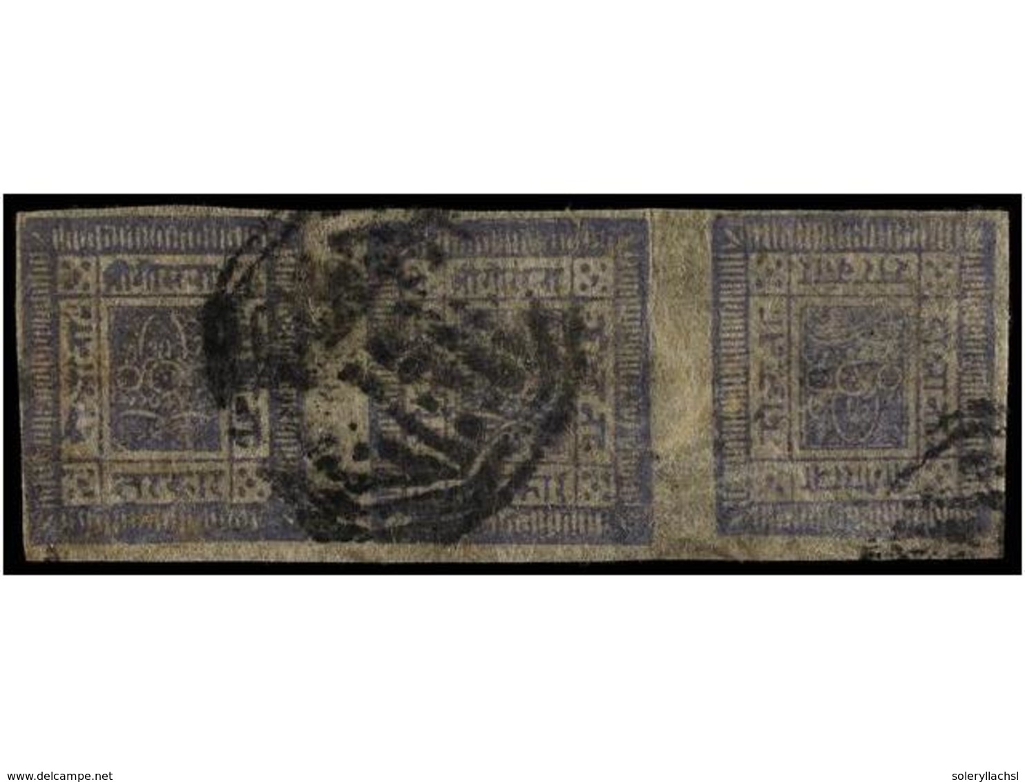 4210 ° NEPAL. Mi.17B (3). 1899-1906. <B>2 Annas</B> Blue Violet, Strip Of Three With Tete-beche. - Sonstige & Ohne Zuordnung