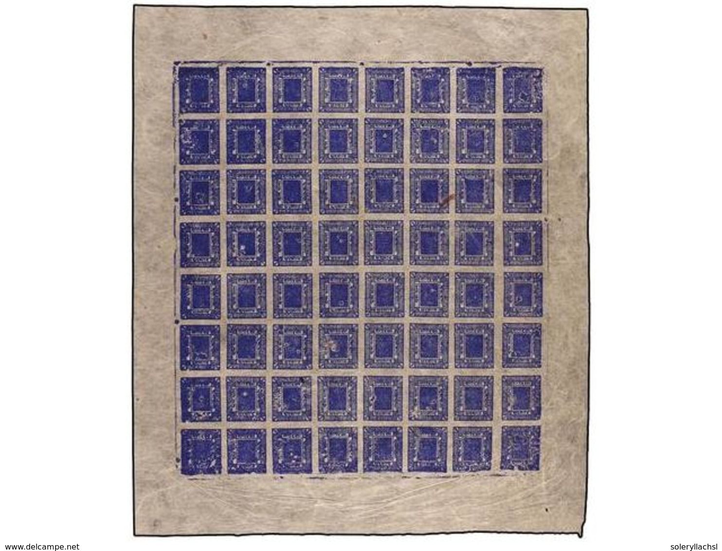 4222 (*) NEPAL. Mi.25c. 1927-30. <B>1 Anna</B> Bright Ultramarine, Plate II. Complete Sheet Of 64 (8x8) Stamps. Outstand - Other & Unclassified