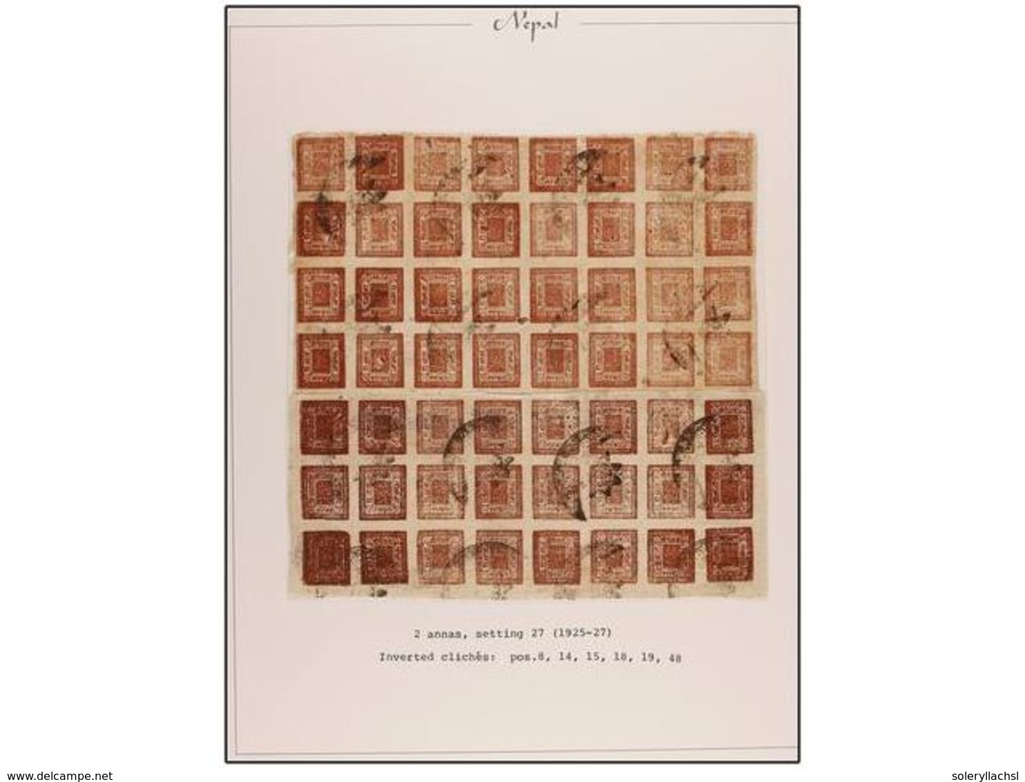 4231 ° NEPAL. Mi.30 (56). 1925-27. <B>2 Annas</B> Red Brown Setting 27. Reconstruction Sheet Of 56 Stamps With Blocks Of - Sonstige & Ohne Zuordnung