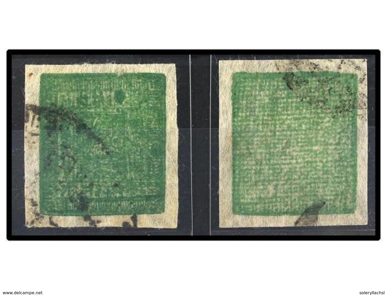 4234 ° NEPAL. Mi.33 (2). 1917-24. <B>4 Annas</B> Green <B>HEAVILY IMPRESSED CLICHE.</B> 2 Stamps. - Sonstige & Ohne Zuordnung