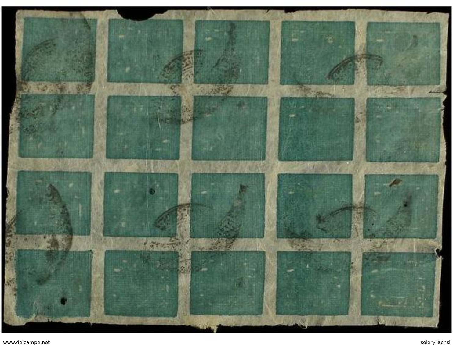 4240 ° NEPAL. Mi.33a (20). 1924. <B>4 Annas</B> Esmerald, Late Printing. Block Of Twenty Stamps Inverted Cliche Pos. 54  - Other & Unclassified