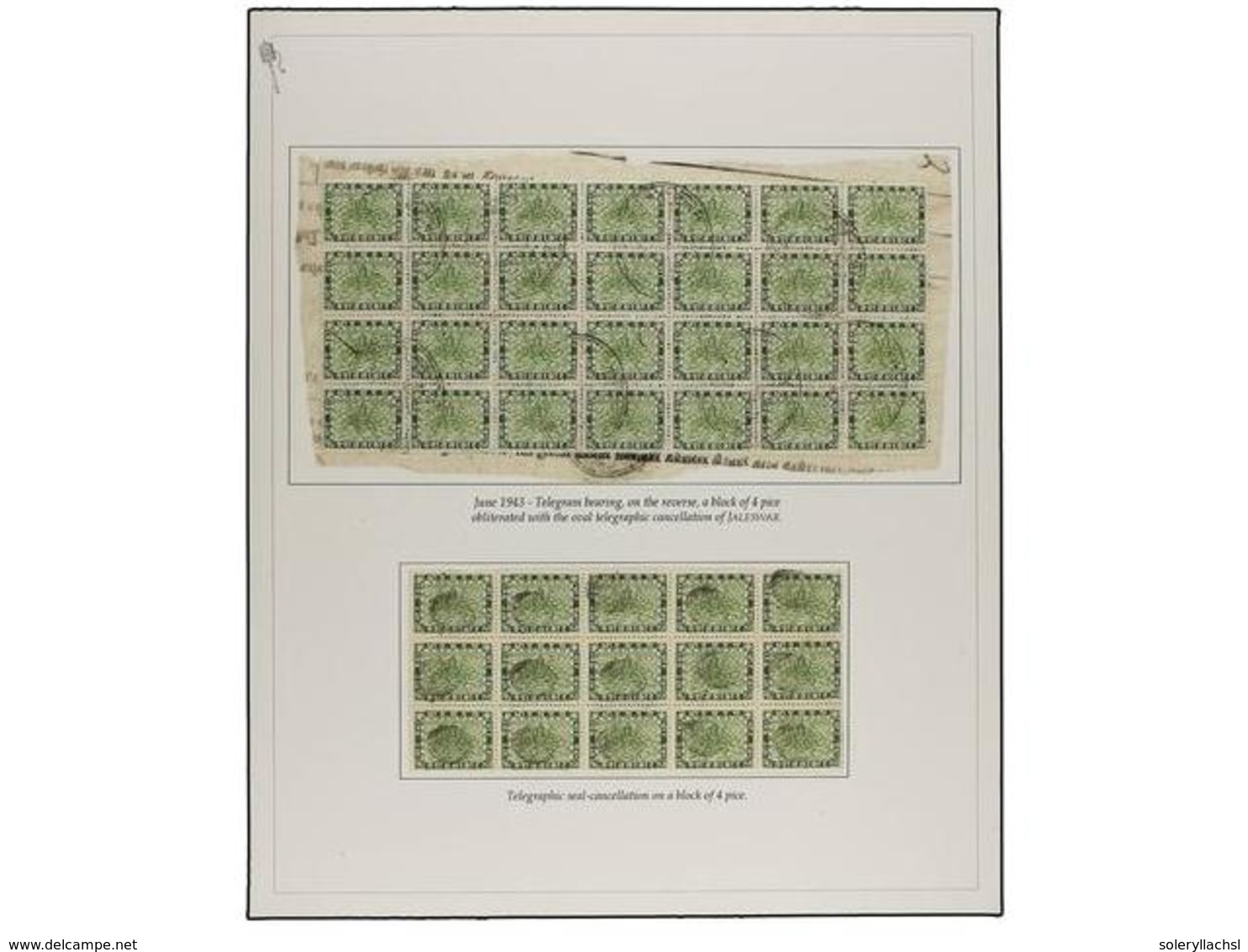4249 °/ NEPAL. Mi.47. 1935-43. Page Of Album With Blocks Of Fifteen And Twenty Eight Stamps Of <B>4 Pice</B> Green With  - Other & Unclassified