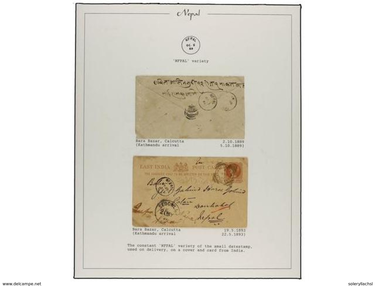 4267 NEPAL. 1889-93. Cover And Postcard From INDIA To NEPAL With <B>NFPAL</B> Variety Arrival Handstamp. - Other & Unclassified