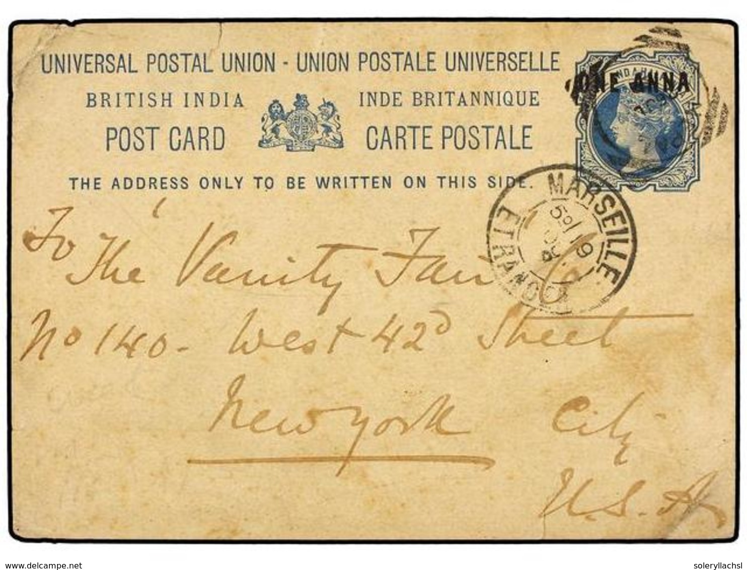 4269 NEPAL. 1892 (July 26). KATHMANDU To NEW YORK, Via MARSEILLE. The Provisional Cars Were Used Only During 1892/1893,  - Sonstige & Ohne Zuordnung