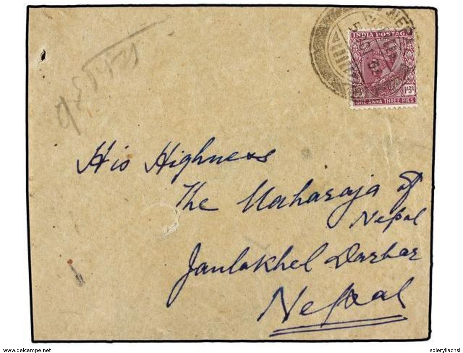4300 NEPAL. 1933 (5-10). KATHMANDU. Local Cover Franked With <B>1a. 3p.</B> Indian Stamp Addressed To The Maharaja Of Ne - Other & Unclassified