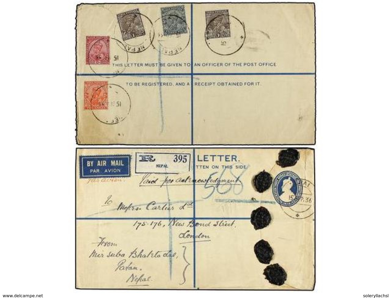 4313 NEPAL. 1936 (15 Sept.). KATHMANDU To LONDON. Large Indian Registered Envelope Of <B>3 Annas</B> Blue Uprated With < - Sonstige & Ohne Zuordnung