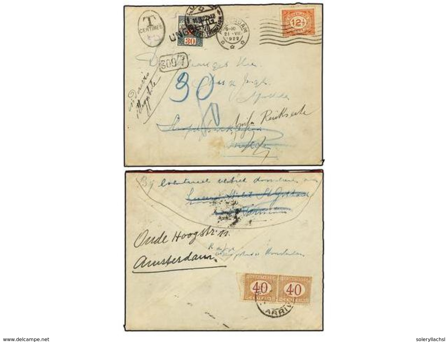 4353 HOLANDA. 1922. AMSTERDAM To SWITZERLAND. <B>12 1/2 Cent. </B>red, Taxed With Swiss <B>30 Rp.</B> Stamp And Redirect - Sonstige & Ohne Zuordnung