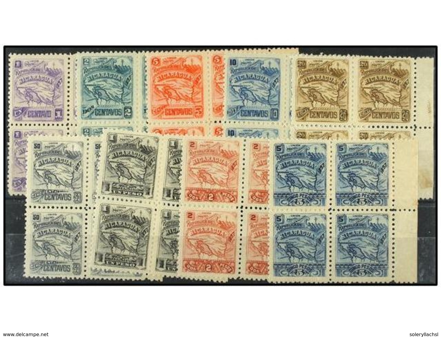 4398 ** NICARAGUA. Sc.81/89. 1896. Block Of Four, Some Values Natural Gum Creases. - Sonstige & Ohne Zuordnung