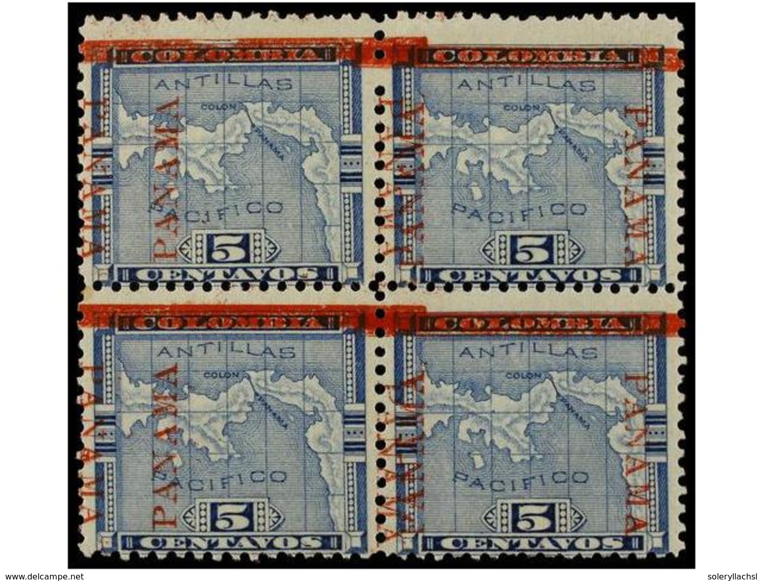 4438 * PANAMA. Sc.78h (4). 1904-05. <B>5 Cts.</B> Blue, Block Of Four <B>DOUBLE </B>left PANAMA. - Sonstige & Ohne Zuordnung