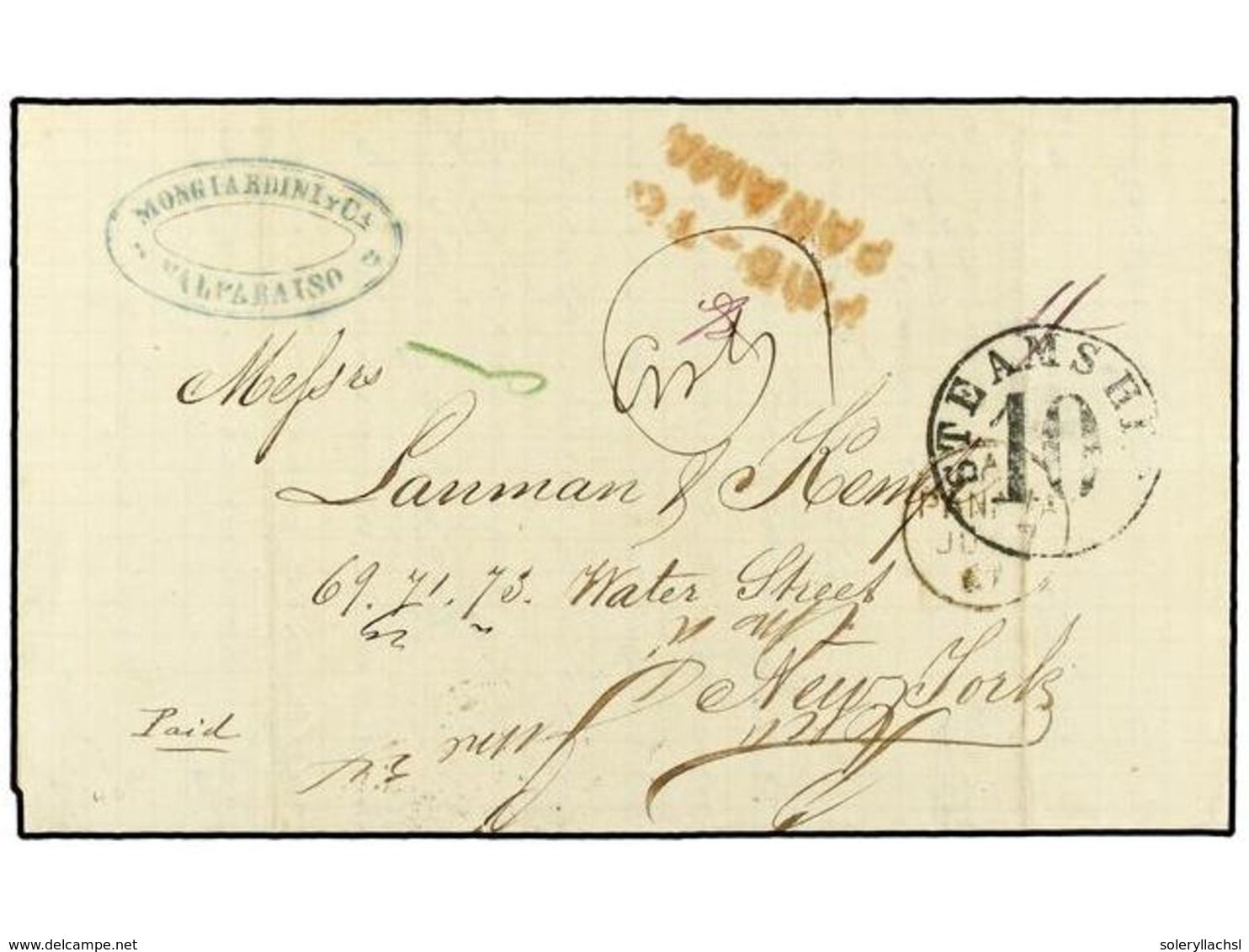 4450 PANAMA. 1867. VALPARAISO A NEW YORK. Fechador De La B.P.O.<B> </B>de <B>GUAYAQUIL</B> Y En El Frente <B>PAID-TO/PAN - Sonstige & Ohne Zuordnung