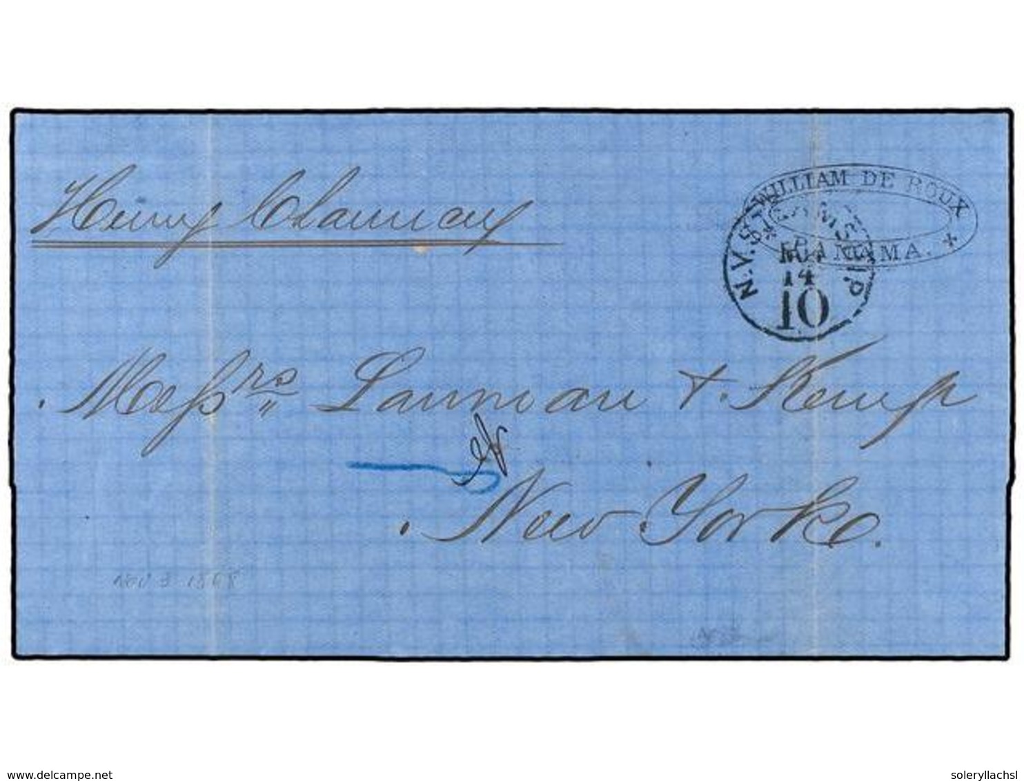 4451 PANAMA. 1868 (3-Nov.). PANAMA A NEW YORK. Circulada Por El Correo US. Tasada A La Llegada Con <B>10 Ctvos.</B> - Sonstige & Ohne Zuordnung