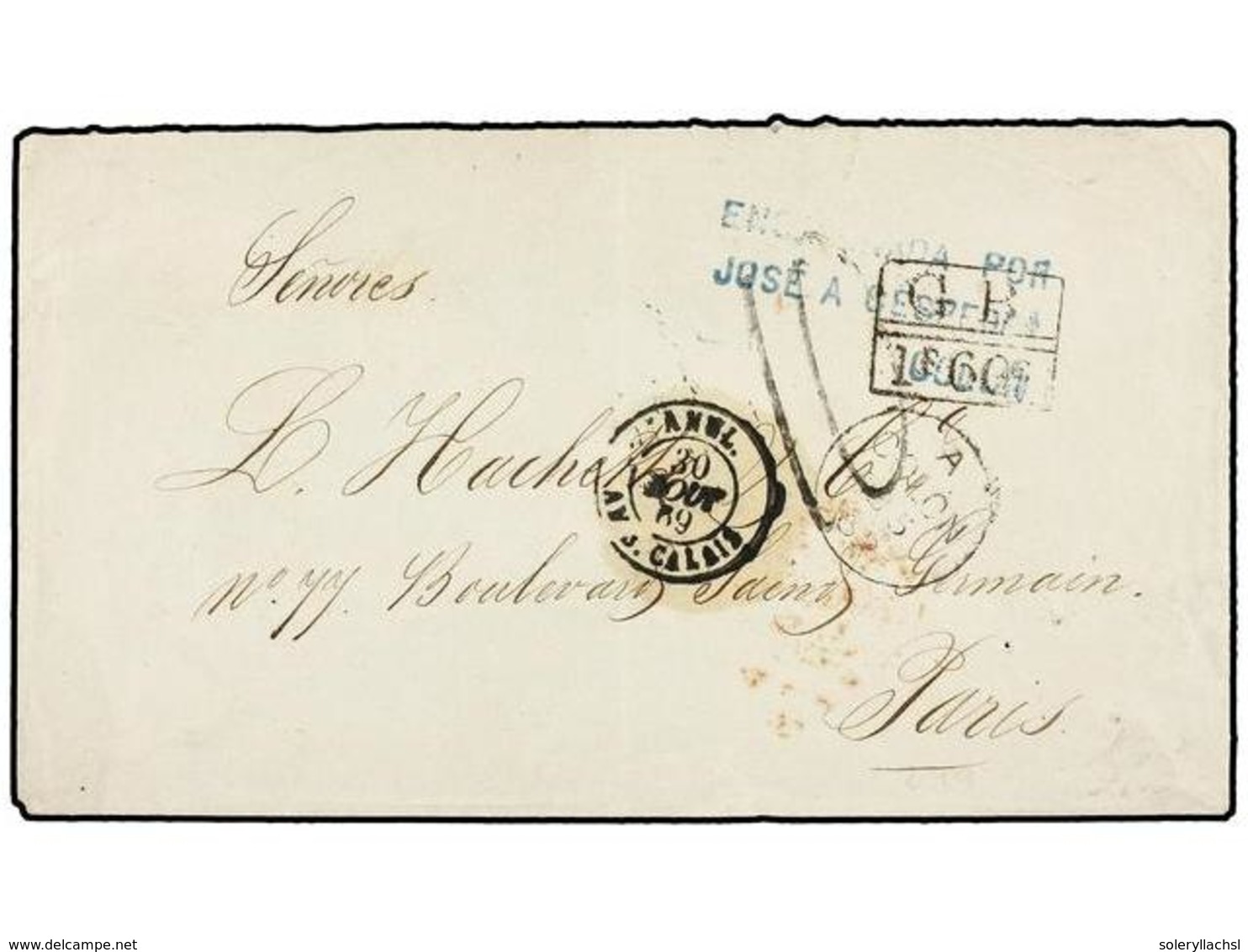 4452 PANAMA. 1869 (Aug. 5). Envelope From COLON (Panama) To PARIS Struck With <B>single Ring</B> British P.O. Cds Of <B> - Other & Unclassified