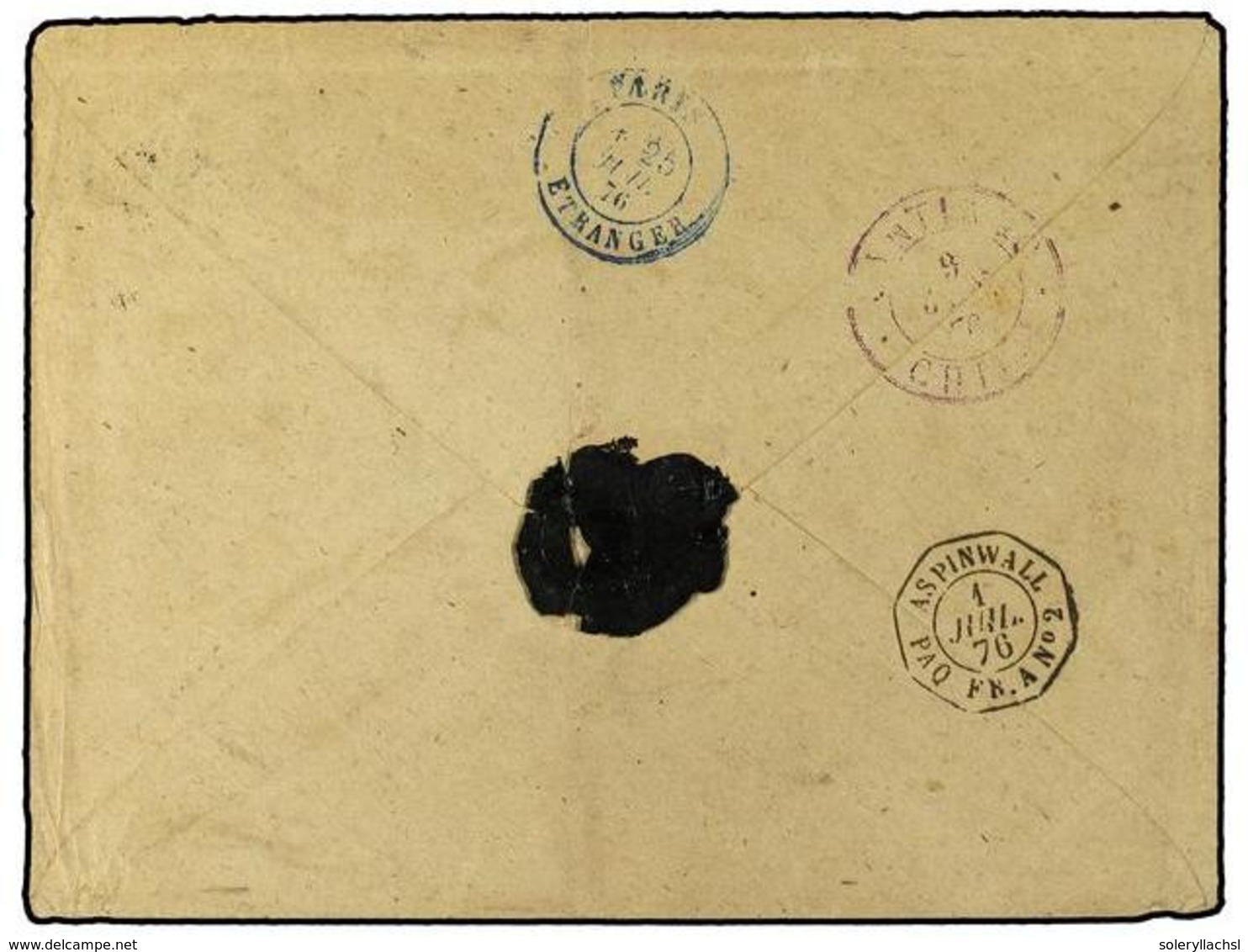 4453 CHILE. 1876. SANTIAGO A FRANCIA. Carta Circulada Sin Sellos, Fechador Al Dorso De <B>SANTIAGO/CHILE</B> Y Octogonal - Other & Unclassified