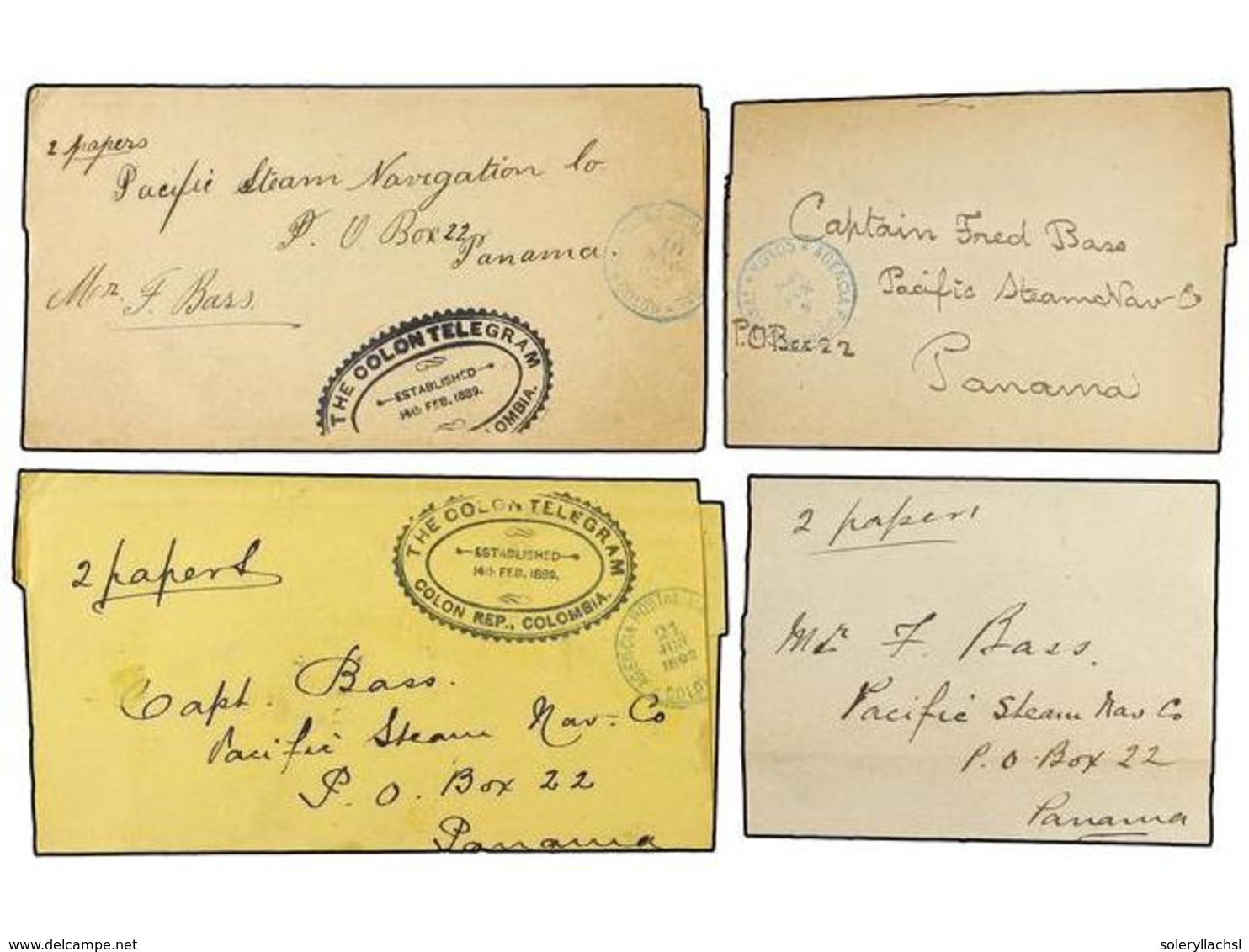 4467 PANAMA. 1892. Ocho <B>FAJAS DE PRENSA</B> Del <B>'The Colon Telegram'</B> Circuladas A PANAMÁ Sin Sello Con El Fran - Sonstige & Ohne Zuordnung