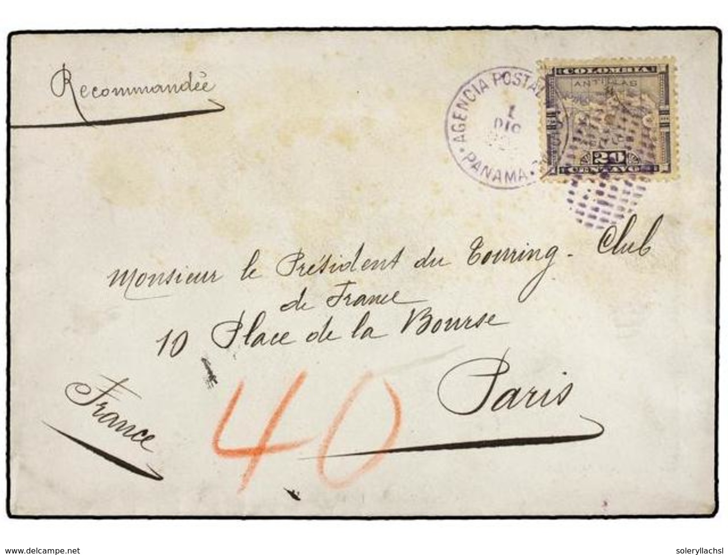 4477 PANAMA. 1902. PANAMA A PARIS. <B>20 Cts. </B>azul Gris. Carta Certificada, Al Dorso Tránsito De New York Y Llegada. - Sonstige & Ohne Zuordnung