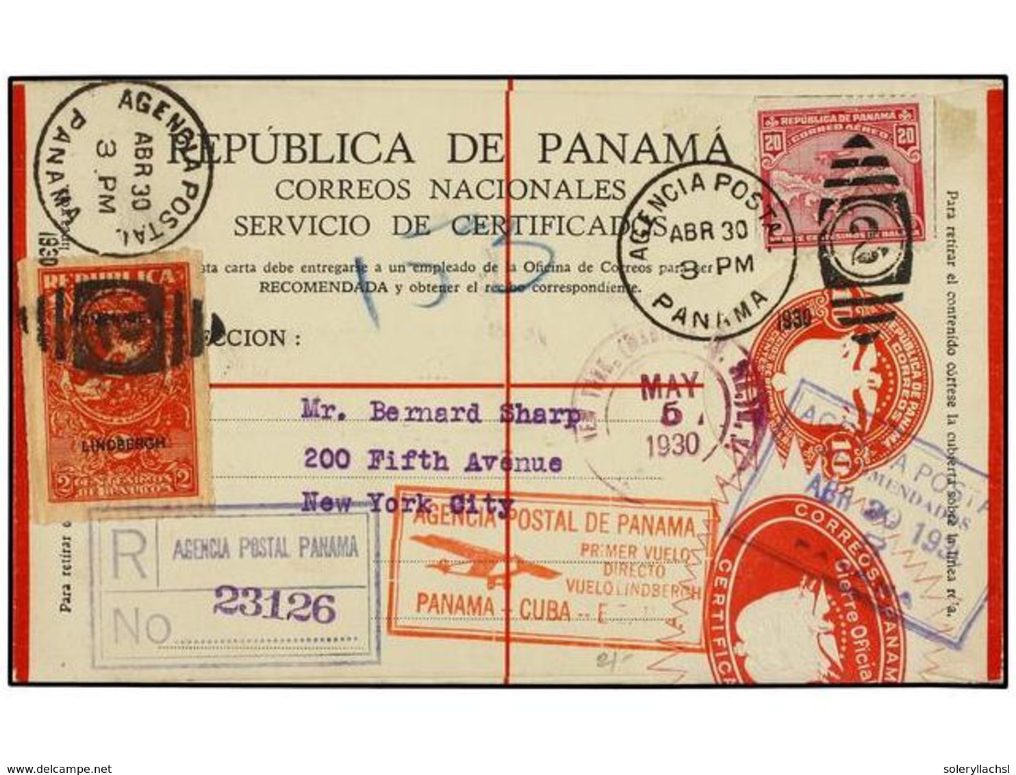 4485 PANAMA. 1930. PANAMA A NEW YORK. Sobre De Certificados De <B>10 Ctvos.</B> Con Franqueo Adicional De <B>20 Ctvos.</ - Other & Unclassified