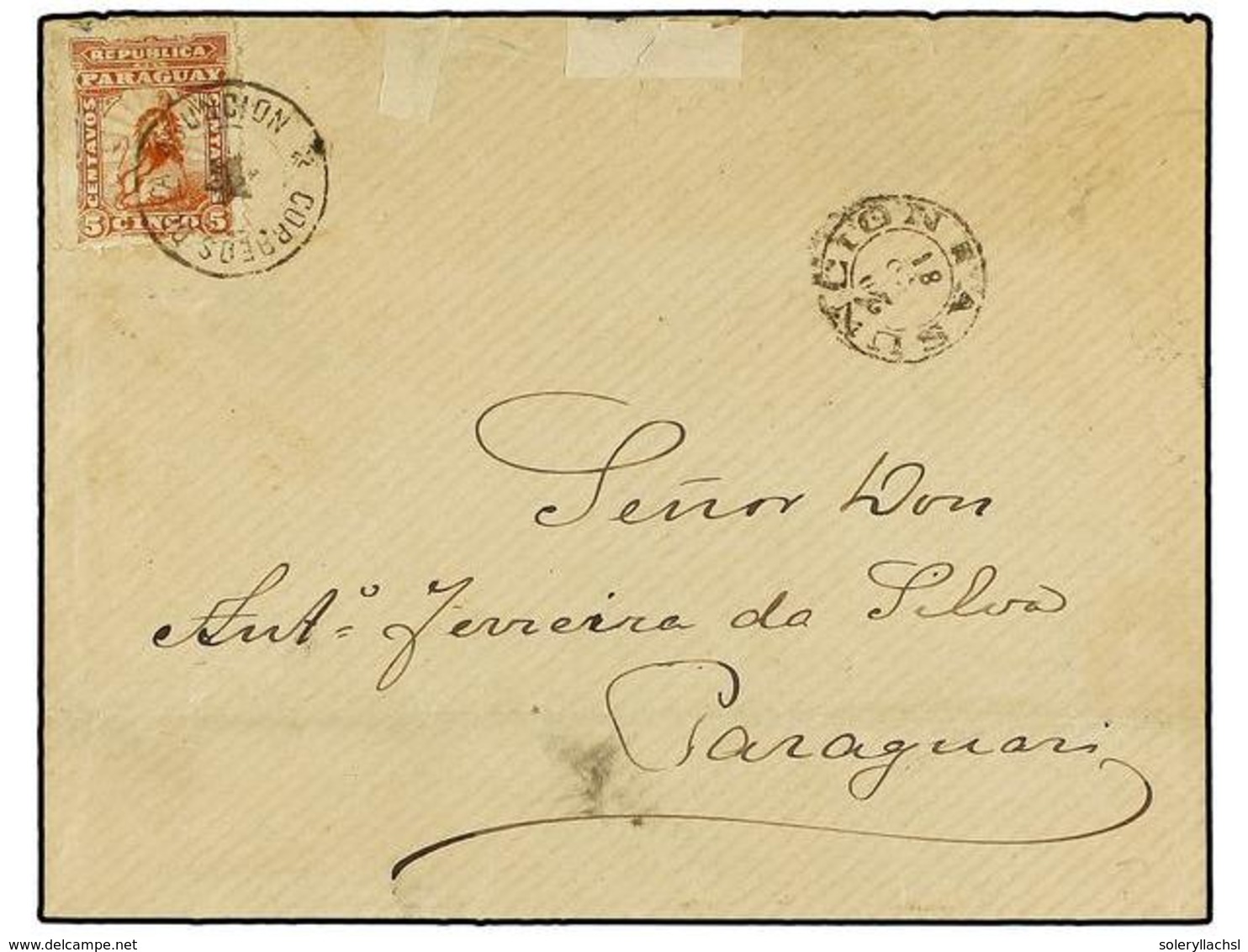 4488 PARAGUAY. Sc.12. 1881. ASUNCIÓN A PARAGUARI. <B>5 Ctvos.</B> Castaño. Mat. <B>CORREOS DE LA ASUNCION.</B> - Other & Unclassified