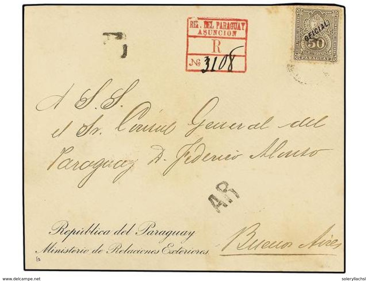 4491 PARAGUAY. 1893. ASUNCIÓN A B. AIRES. Doble Con Membrete <B>MINISTERIO DE RELACIONES EXTERIORES </B>circulado Con Se - Sonstige & Ohne Zuordnung