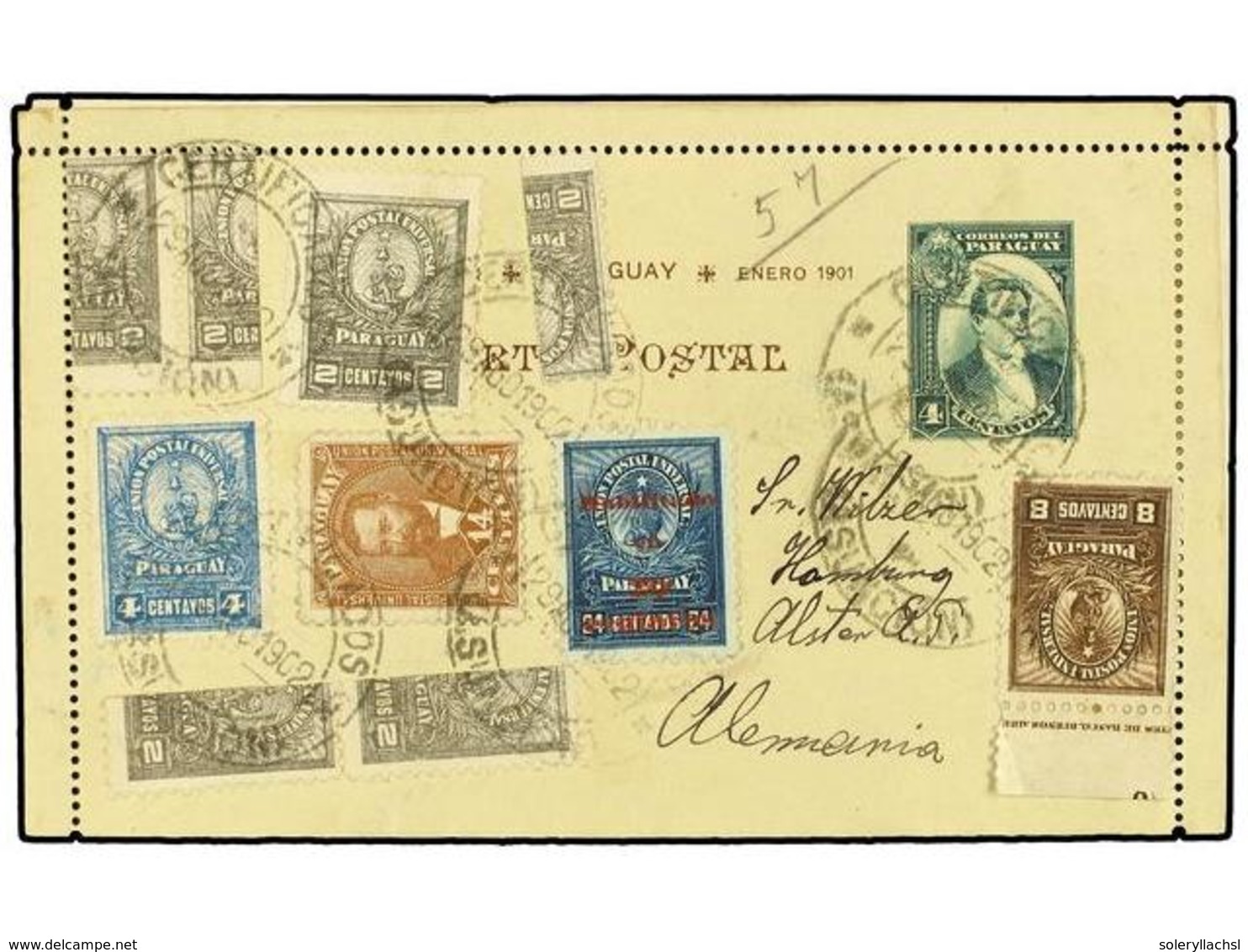 4495 PARAGUAY. 1902 (Aug 29). Registered-AR Philatelic Usage Of <B>40 C.</B> Green Stationery Letter-card With Brown Ill - Other & Unclassified