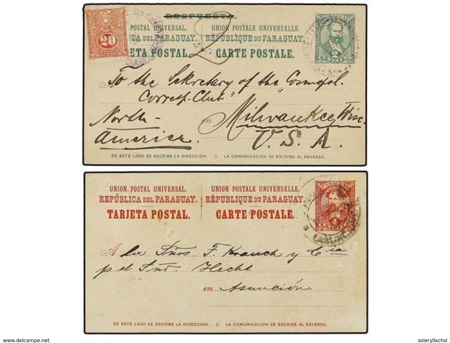 4497 PARAGUAY. 1910-19. 2 Enteros Postales De <B>2 Cts. </B>y<B> 4 Ctvos. </B>circulados. - Other & Unclassified