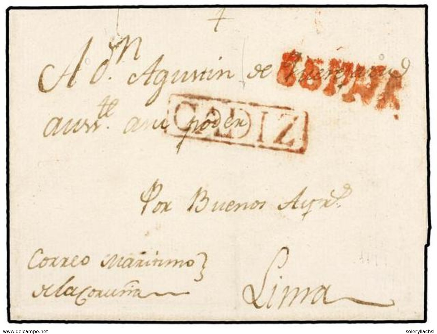 4506 PERU. (1799). Envuelta Sin Texto (nota En El Interior 'Correo Que Se Despacha En Arequipa En Febrero 1799') Circula - Other & Unclassified