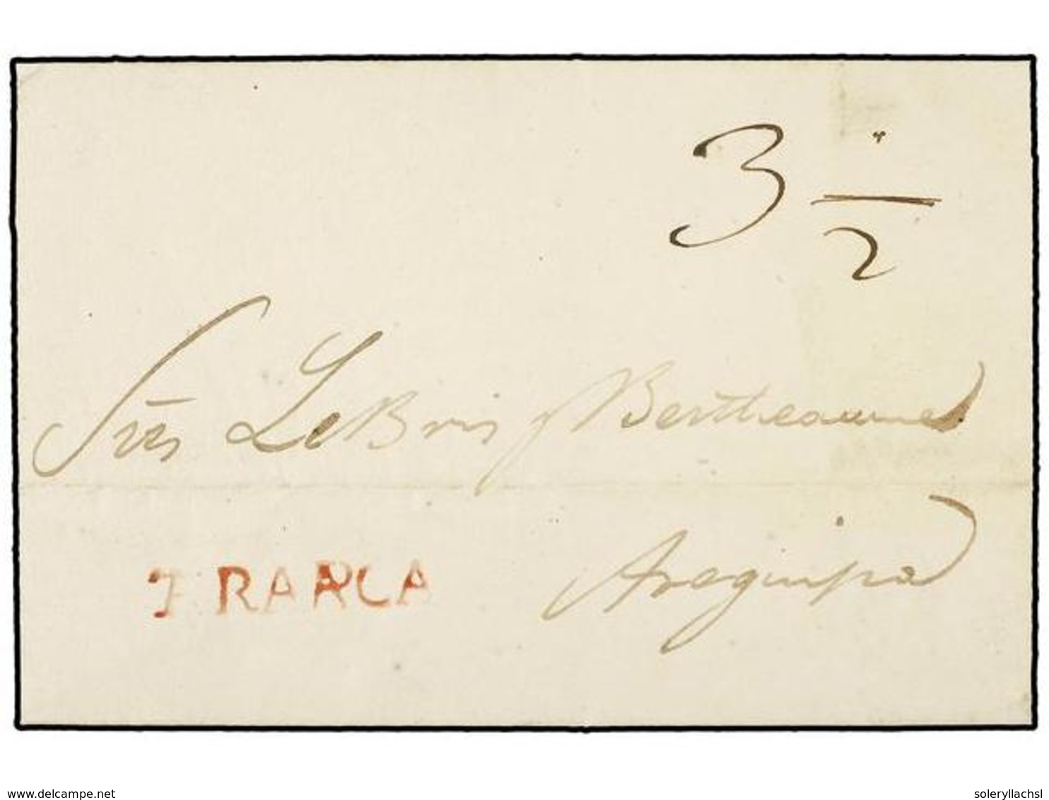 4512 PERU. 1831. TARAPACA A AREQUIPA. Marca Lineal <B>TARAPACA</B> En Rojo. RARISIMA. - Sonstige & Ohne Zuordnung