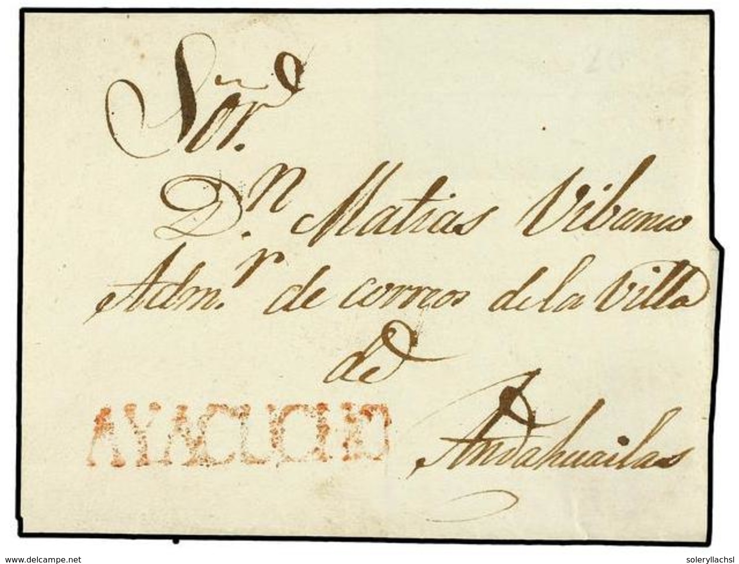 4513 PERU. 1831. AYACUCHO A ANDAHUAILAS. Envuelta Marca Lineal <B>AYUCUCHO</B> En Rojo. - Sonstige & Ohne Zuordnung