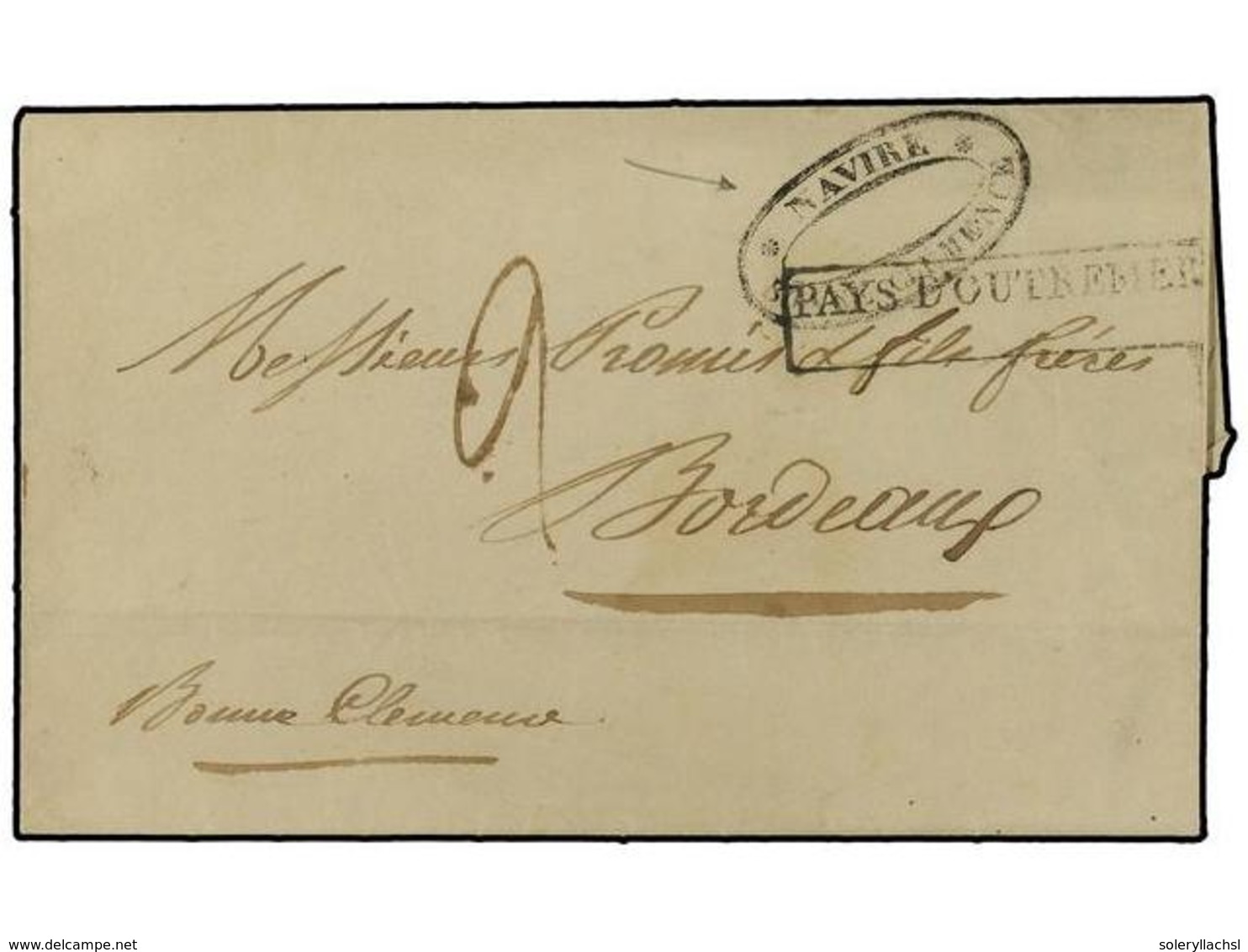 4514 PERU. 1835 (Oct 17). Entire Letter From LIMA To BORDEAUX Endorsed 'Bonne Clemence' With Very Rare Oval <B>NAVIRE*BO - Other & Unclassified