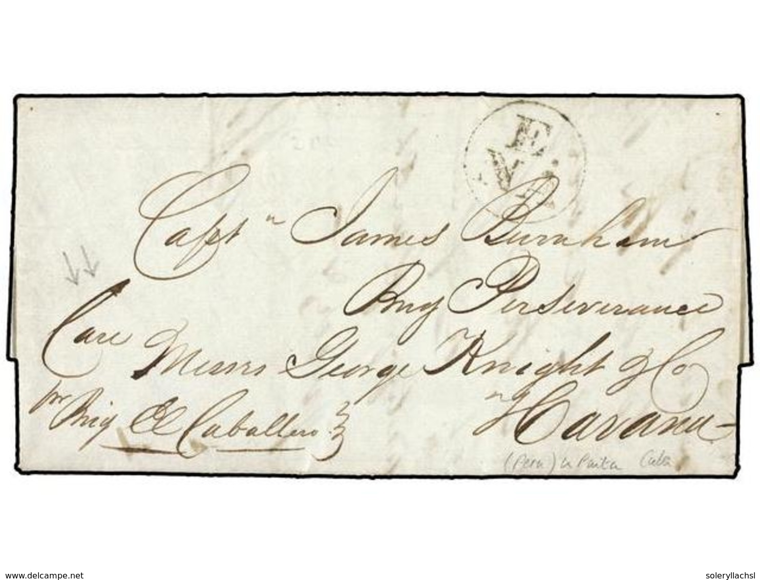 4516 PERU. 1839 (20-Enero). PAITA (Perú) A HABANA. Manuscrito 'Por Brij. El Caballero'. Marca De Entrada En Cuba <B>E/NA - Sonstige & Ohne Zuordnung