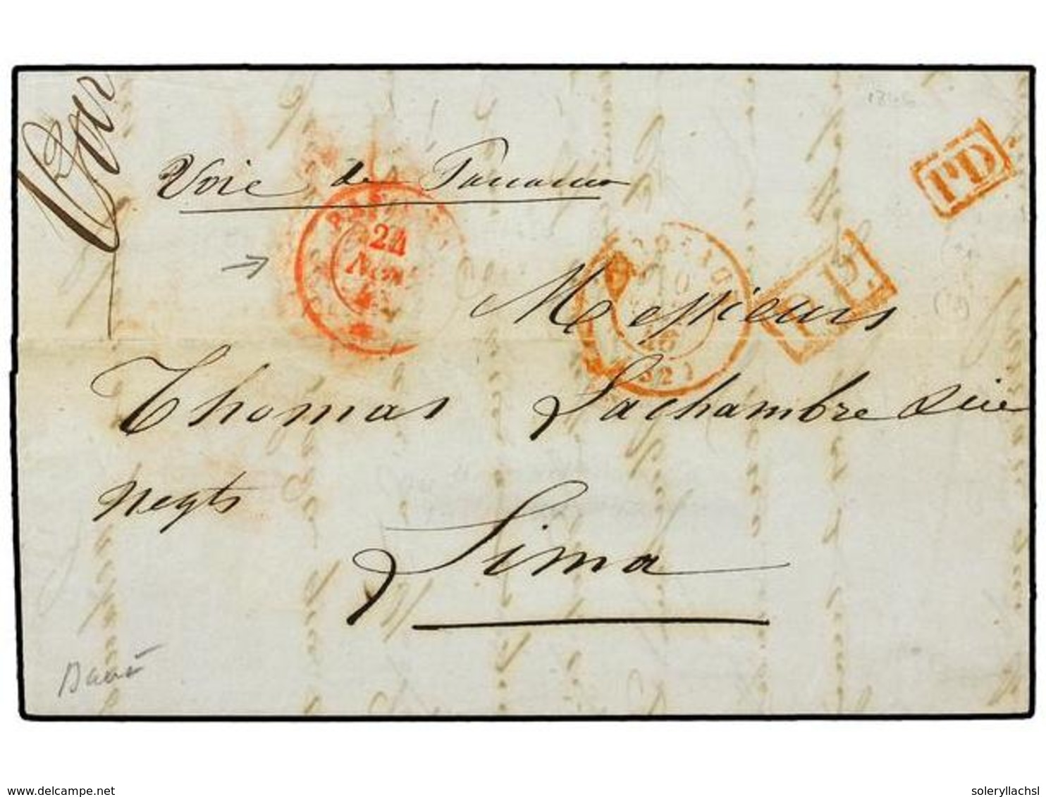 4519 PERU. 1846. BORDEAUX A LIMA. Fechador<B> PANAMA/*</B> En Rojo Estampado En Tránsito. RARO. - Sonstige & Ohne Zuordnung