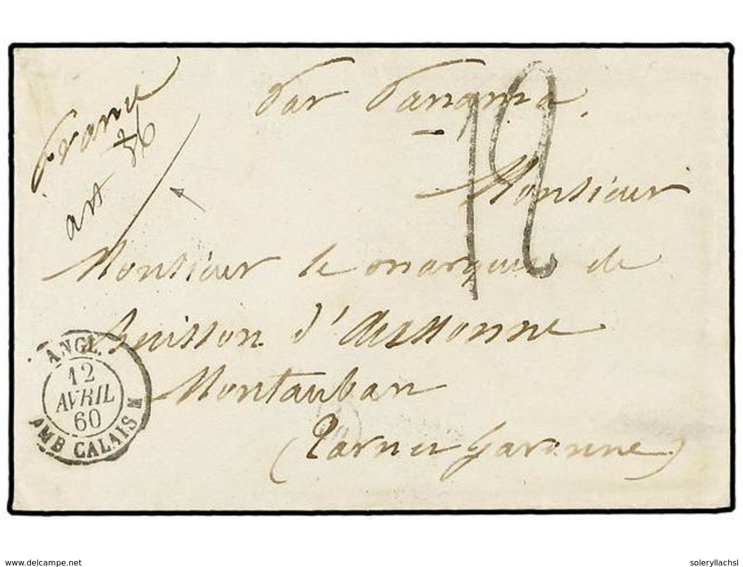 4541 PERU. 1860 (12 Marzo). CALLAO A MONTAUBAN (Francia). Circulada Vía Panama, Mención Manuscrita 'ART.36' En Vez De La - Sonstige & Ohne Zuordnung