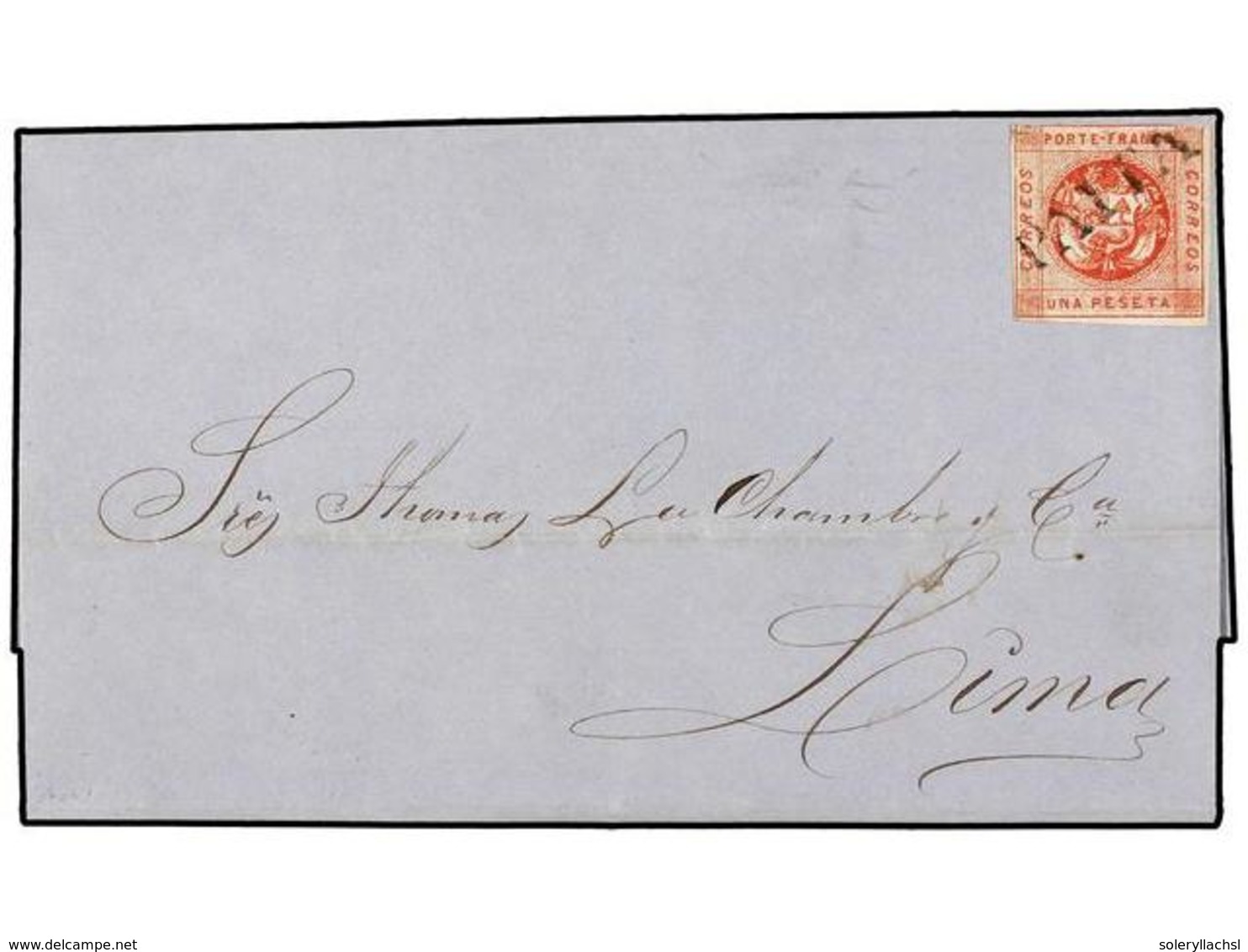 4543 PERU. Yv.7. 1861 (30 Oct.). PAITA A LIMA. <B>1 Peseta</B> Rojo. Mat. Lineal <B>PAITA.</B> - Sonstige & Ohne Zuordnung