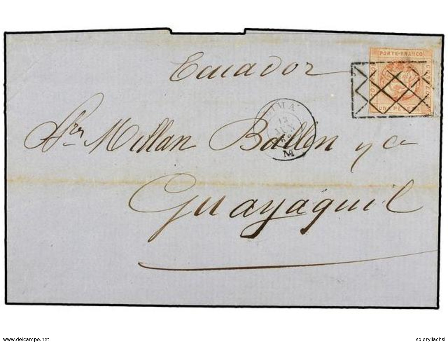 4545 PERU. Sc.10. 1862 (12 Junio). LIMA A GUAYAQUIL (Ecuador). <B>1 Peseta</B> Rojo. - Sonstige & Ohne Zuordnung