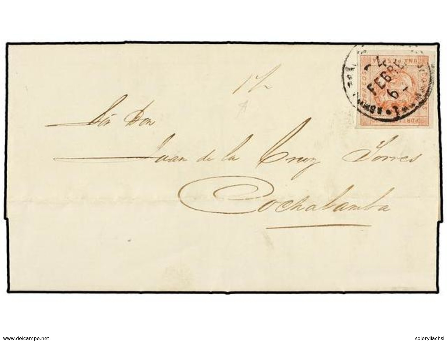 4546 PERU. Sc.10. 1862. TACNA A COCHABAMBA.<B>1 Peseta </B>rojo. Muy Bonita. - Sonstige & Ohne Zuordnung