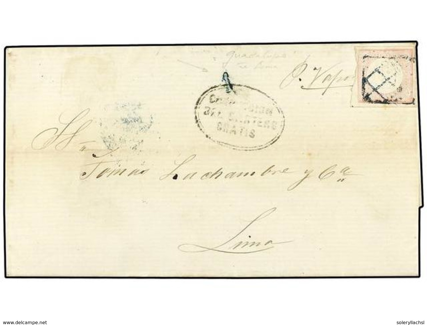 4548 PERU. Yv.8. 1863 (24 Nov.). GUADALUPE (norte Del Perú) A LIMA. Carta Circulada Sin Sellos (probablemente Por Carece - Sonstige & Ohne Zuordnung