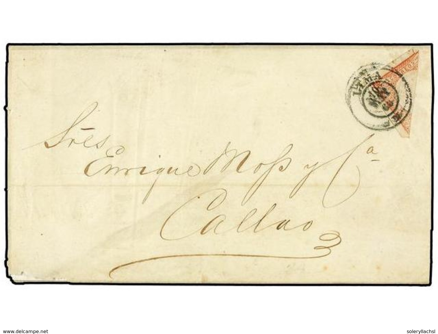 4561 PERU. Sc.12c. 1866. LIMA A CALLAO. <B>1 Dinero</B> Rosa Bisectado (parte Superior Izquierda Del Sello) Mat. <B>FECH - Other & Unclassified