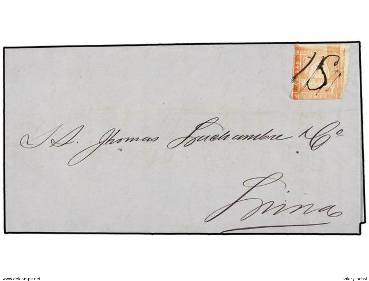 4571 PERU. Yv.14. 1871 (18 Dic.). CALLAO A LIMA. <B>5 Cts.</B> Rojo Pálido. Matasellos Manuscrito <B>'18'</B> (día Del M - Sonstige & Ohne Zuordnung