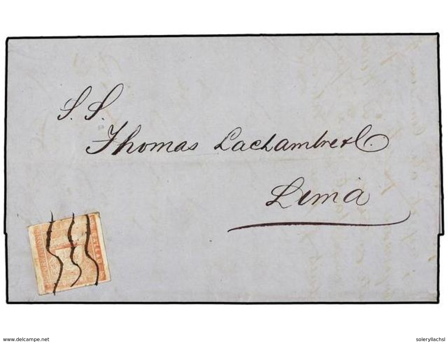 4573 PERU. Yv.14. 1871 (22 Julio). CALLAO A LIMA. <B>5 Ctvos.</B> Rosa, Mat. <B>LINEAS ONDULADAS </B>a Tinta. - Other & Unclassified