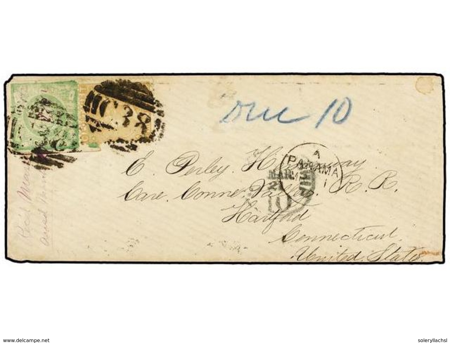 4586 PERU. 1872. CALLAO A USA. Circulada Con Sello De Perú De <B>1 Dinero</B> Verde Y Sello GB De <B>9 P.</B> Bister, Pl - Sonstige & Ohne Zuordnung