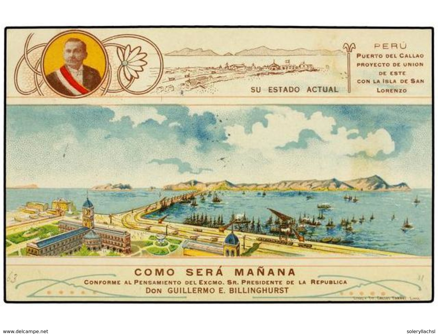 4631 PERU. 1914. CALLAO A HOLANDA. Entero Postal De <B>4 Ctvos.</B> Rojo, Al Dorso Cromolitografía Del Puerto De Callao. - Sonstige & Ohne Zuordnung