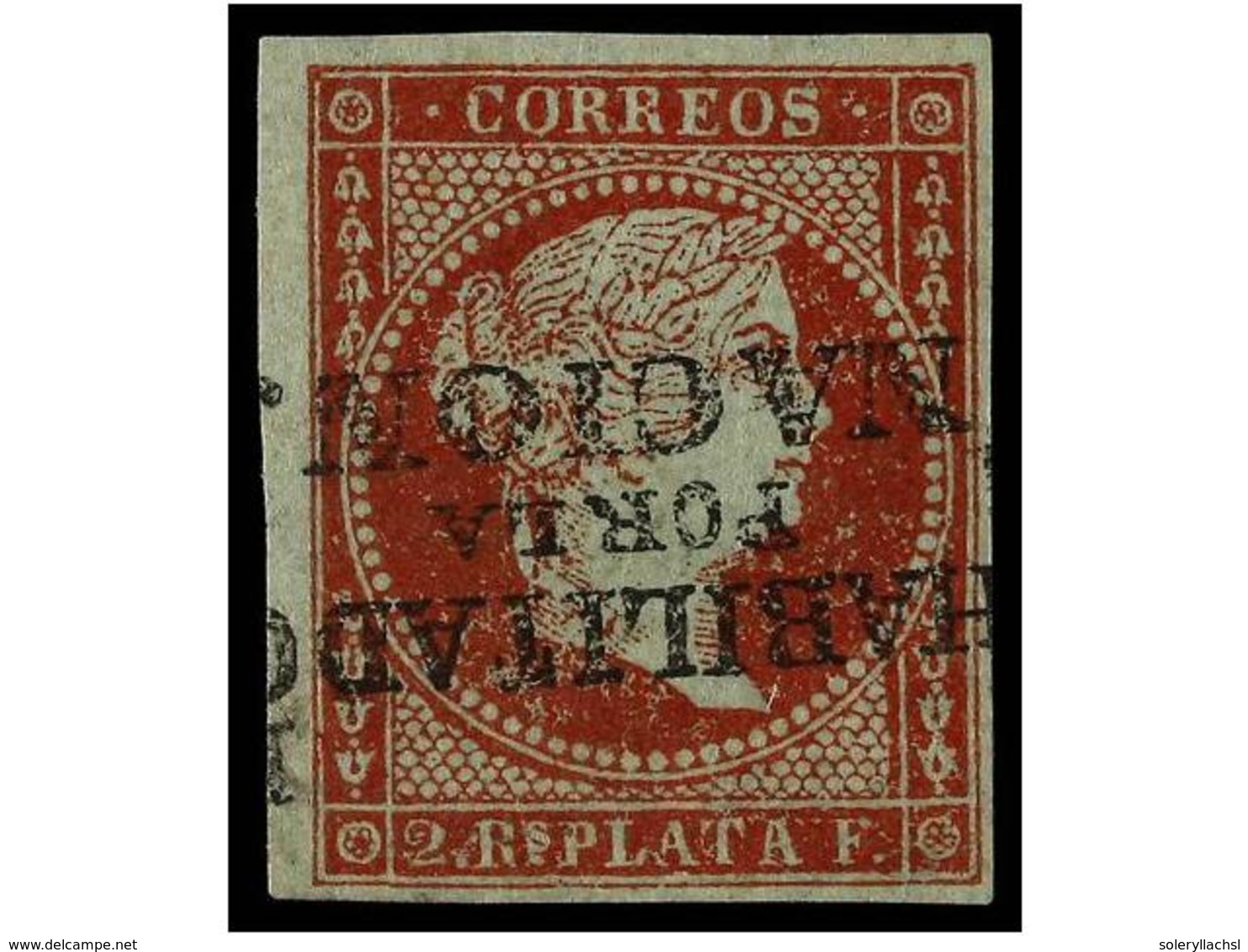 4635 * FILIPINAS. Ed.20Eh. <B>2 Reales</B> Carmín<B> HABILITADO/POR LA/NACIÓN</B> Con La Habilitación <B>INVERTIDA.</B>  - Sonstige & Ohne Zuordnung