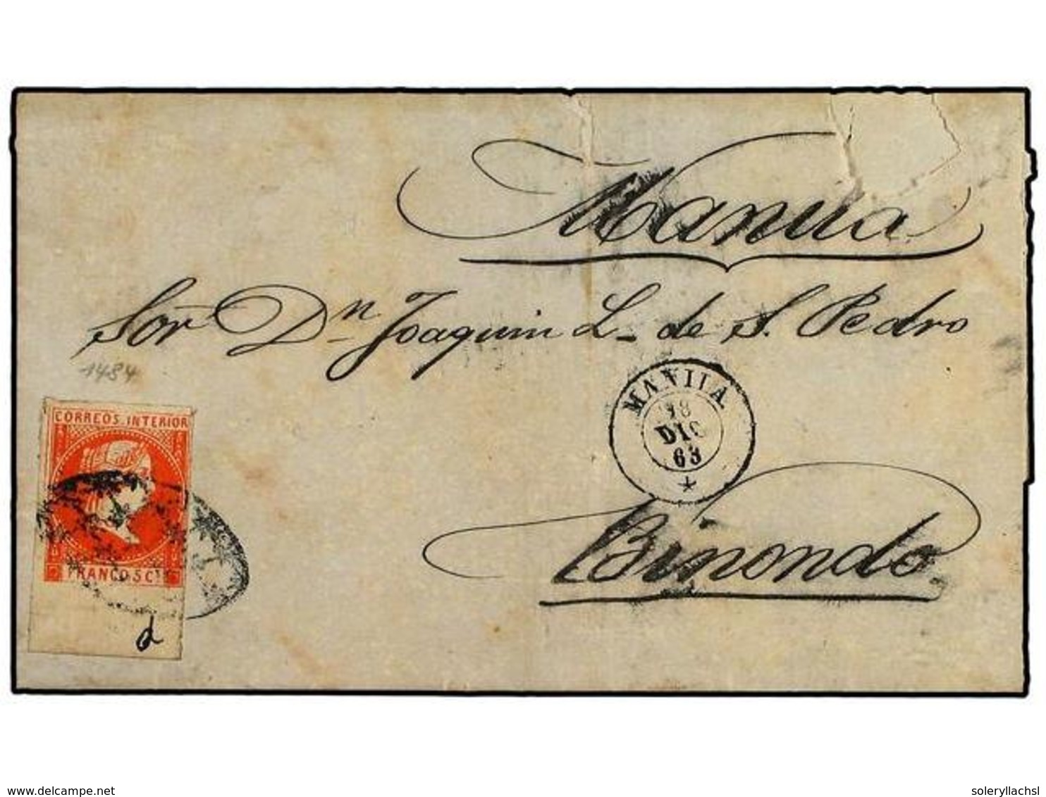 4650 FILIPINAS. Ed.7. 1863 (18-Dic.). MANILA A BINONDO. <B>5 Cts.</B> Bermellón Borde Inferior De Hoja, Algunas Erosione - Sonstige & Ohne Zuordnung