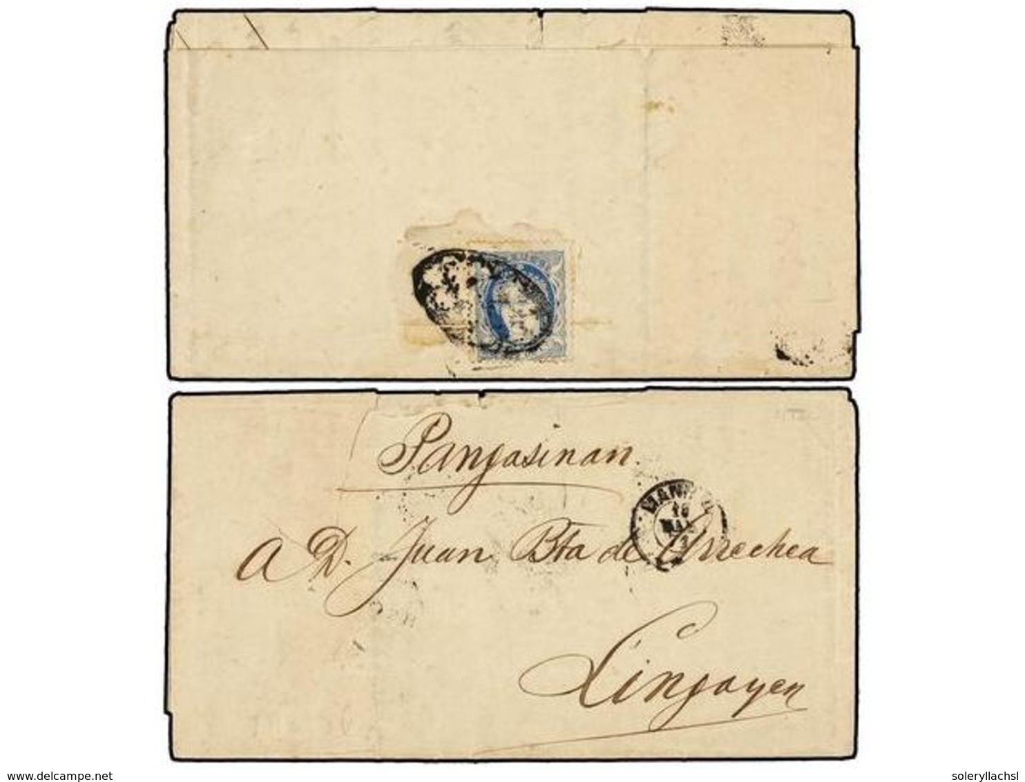 4657 FILIPINAS. Ed.21. 1871 (16 Marzo). MANILA A LINGAYEN. Carta Completa Con Franqueo Al Dorso De <B>5 Ctvos.</B> Azul. - Sonstige & Ohne Zuordnung