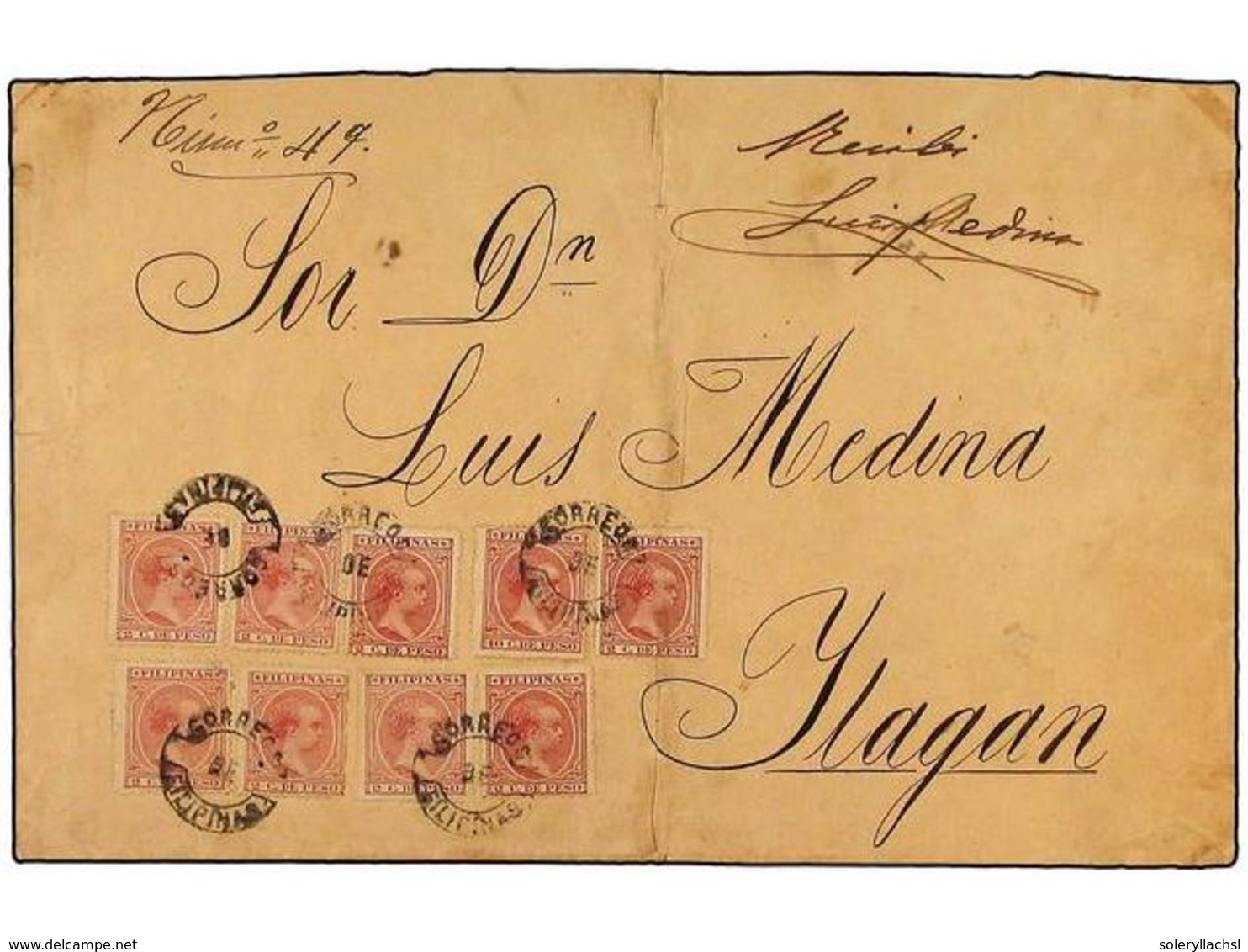 4664 FILIPINAS. Yv.80(8),99. (1891 CA.). Carta Certificada Dirigida A YLAGAN Con Franqueo De <B>2 Cts.</B> Carmín (8) Y  - Sonstige & Ohne Zuordnung