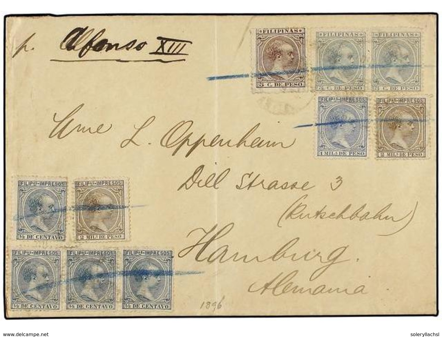 4671 FILIPINAS. Ed.117, 118 (2), 120 (3), 124, 125 (2). 1897. MANILA A HAMBURG (Alemania). Precioso Franqueo, Llegada Al - Other & Unclassified