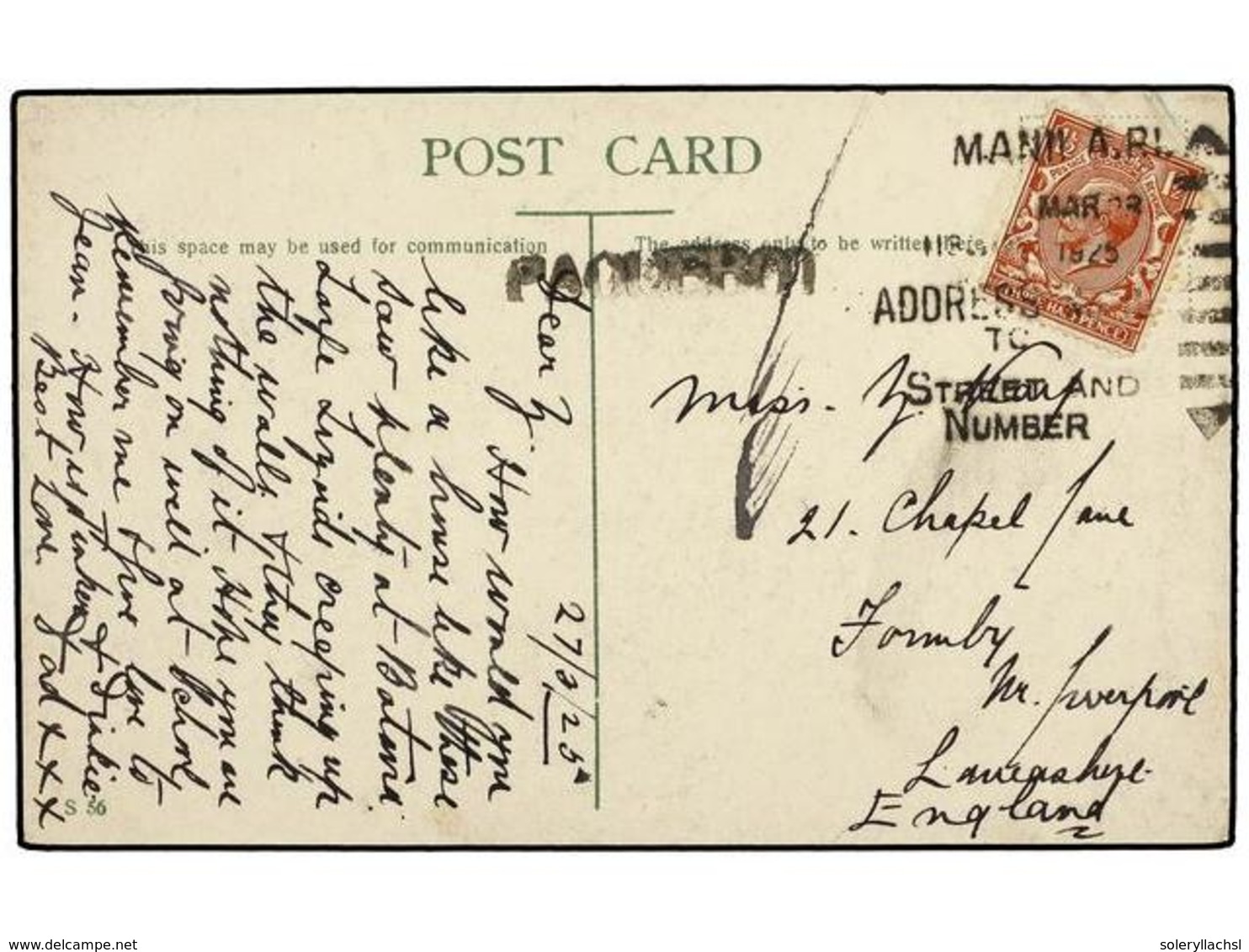 4681 FILIPINAS. 1925. SINGAPOR Postcard Franked With GB.<B> 1 1/2 P.</B> Stamp With <B>MANILA</B> Cancel And<B> PAQUEBOT - Other & Unclassified