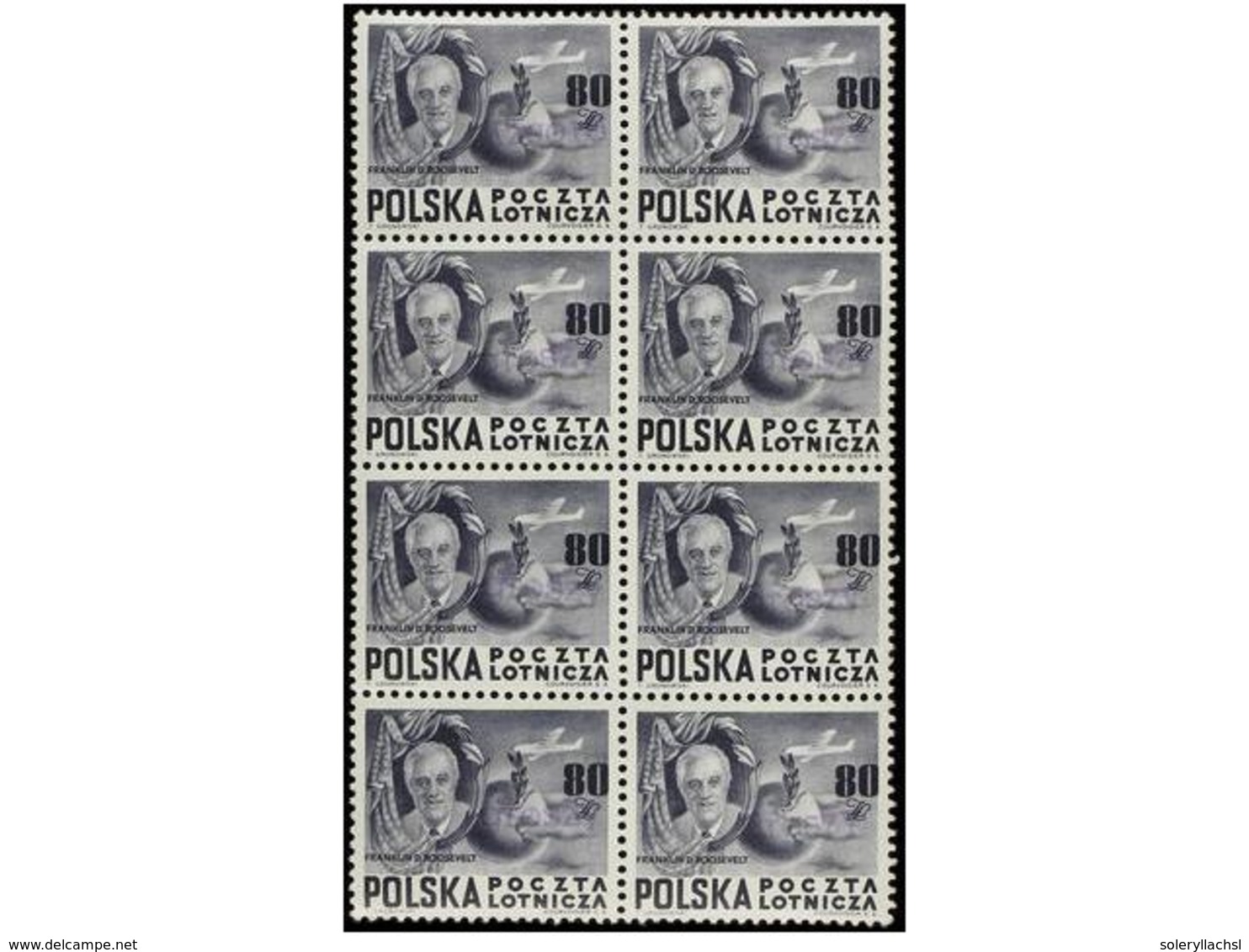 4685 ** POLONIA. Mi.617/19. 1950. Roosevelt, Overprinted <B>GROSZY.</B> 8 Complete Sets. 80 Gr. Signed GRYZEWSKI.<BR> Ca - Other & Unclassified