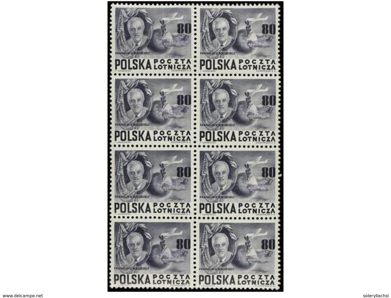 4685 ** POLONIA. Mi.617/19. 1950. Roosevelt, Overprinted <B>GROSZY.</B> 8 Complete Sets. 80 Gr. Signed GRYZEWSKI.<BR> Ca - Sonstige & Ohne Zuordnung