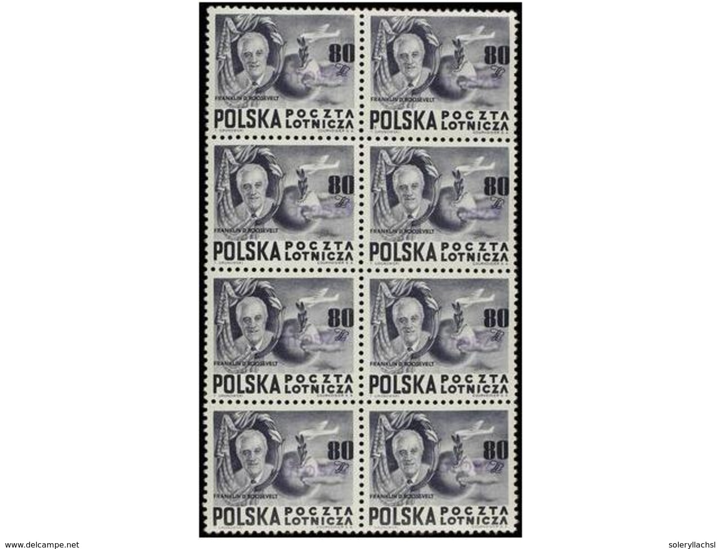 4686 ** POLONIA. Mi.617/19. 1950. Roosevelt, Overprinted <B>GROSZY.</B> 8 Complete Sets. 80 Gr. Signed GRYZEWSKI.<BR> Ca - Other & Unclassified